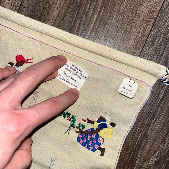 Vintage Hand Knit/Embroidered African Folk Art Tapestry 12x26 - Picture 4 of 6